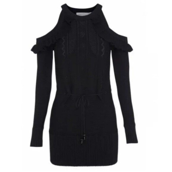 Alice McCall Between Us Jumper Cold-Shoulder Sweater Dress Ruffle Black Size 6 - Picture 1 of 12